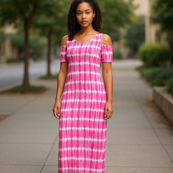 Design History Dresses & Skirts - Design History Women’s Short Sleeve Cold Shoulder Tie Dyed Spandex Dress Small